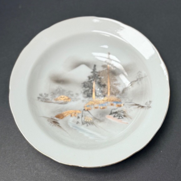 Other - Vintage Japanese Porcelain Painted Plate Winter Landscape Gold‎ Gilt Highlights